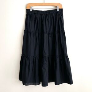 Vintage Club Monaco Cotton Tiered Broomstick Midi A-Line Skirt Black